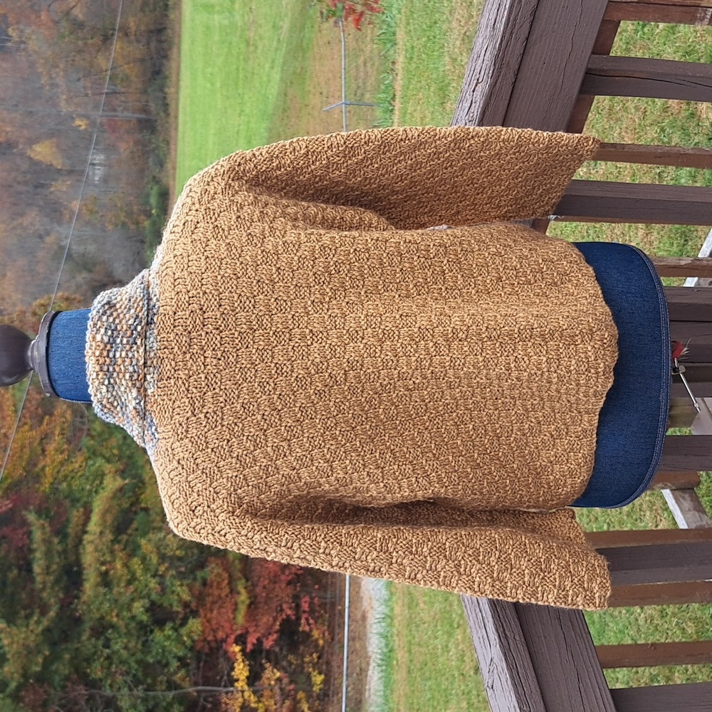 Hand Crafted Chunky Knit Cropped Sweater Brown Kimono Cardigan Boho Chic - Picture 7 of 12